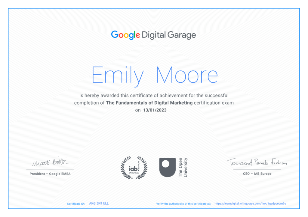 Google digital garage certificates